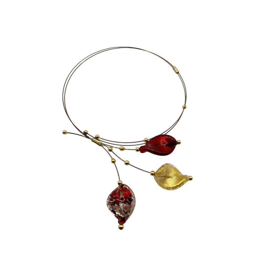 Vintage Murano Glass Foil Leaf Choker Collar Necklace Floating Illusion Wire